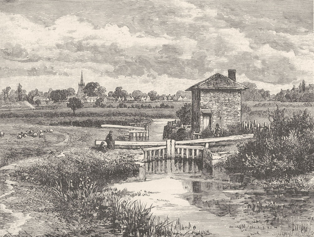 OXFORDSHIRE. Lechlade- The first lock 1901 old antique vintage print picture